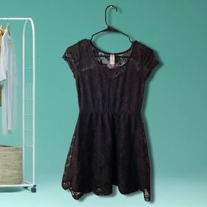 Elegant Goth Black Lace Midi Dress with Faux Bustier Neckline